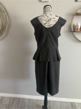 New York & Company Black Plaid Peplum Pencil Skirt Set